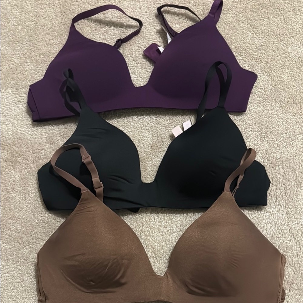 3 Women's 34B bras - Purple (VS) , Black (VS) and Brown (Skims) Bras